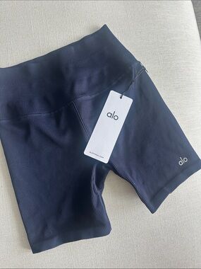 ALO Yoga Navy Ribbed Bike Shorts